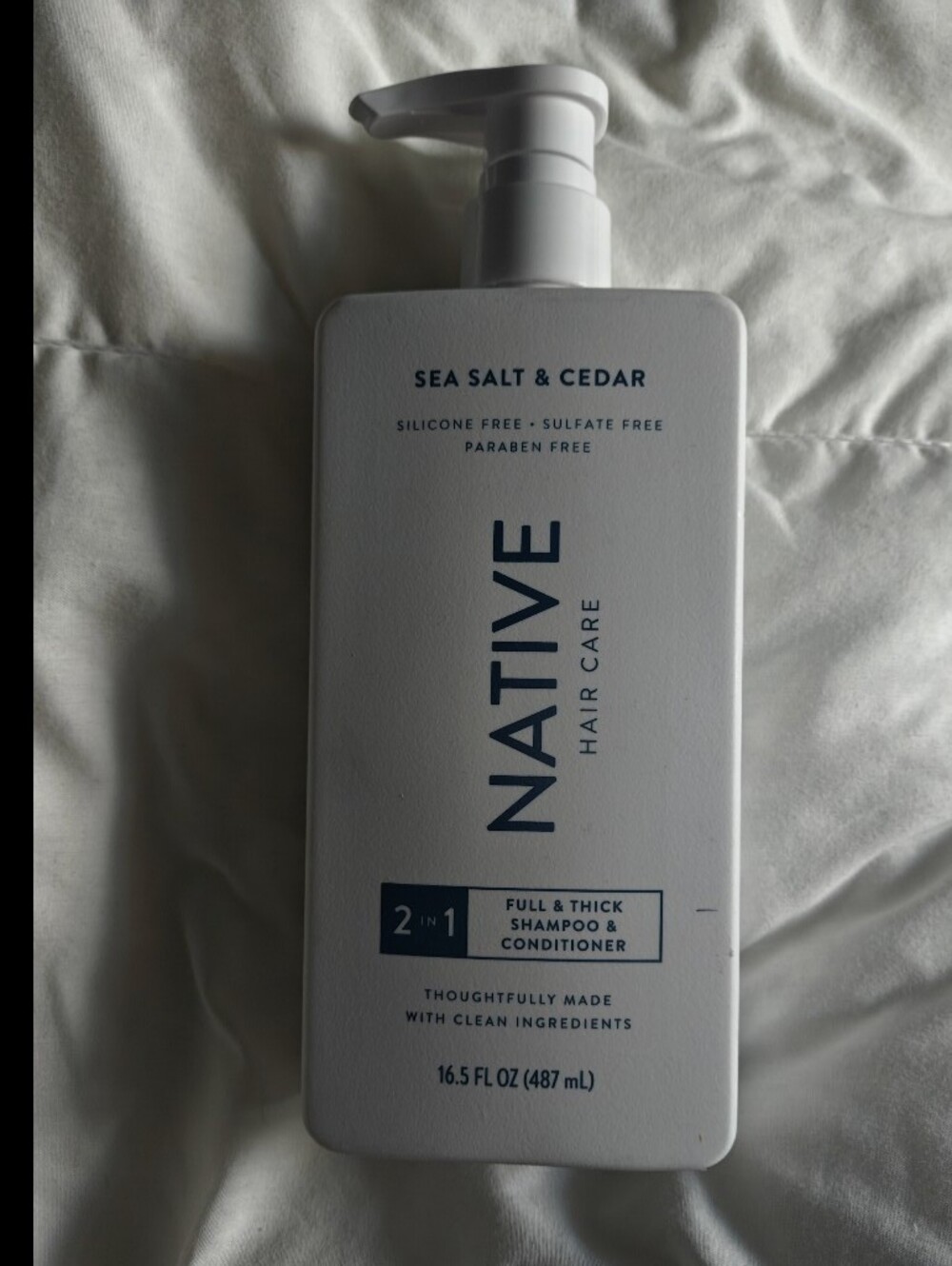 Native 2-in-1 Hair Care Bottle in White with Navy Text